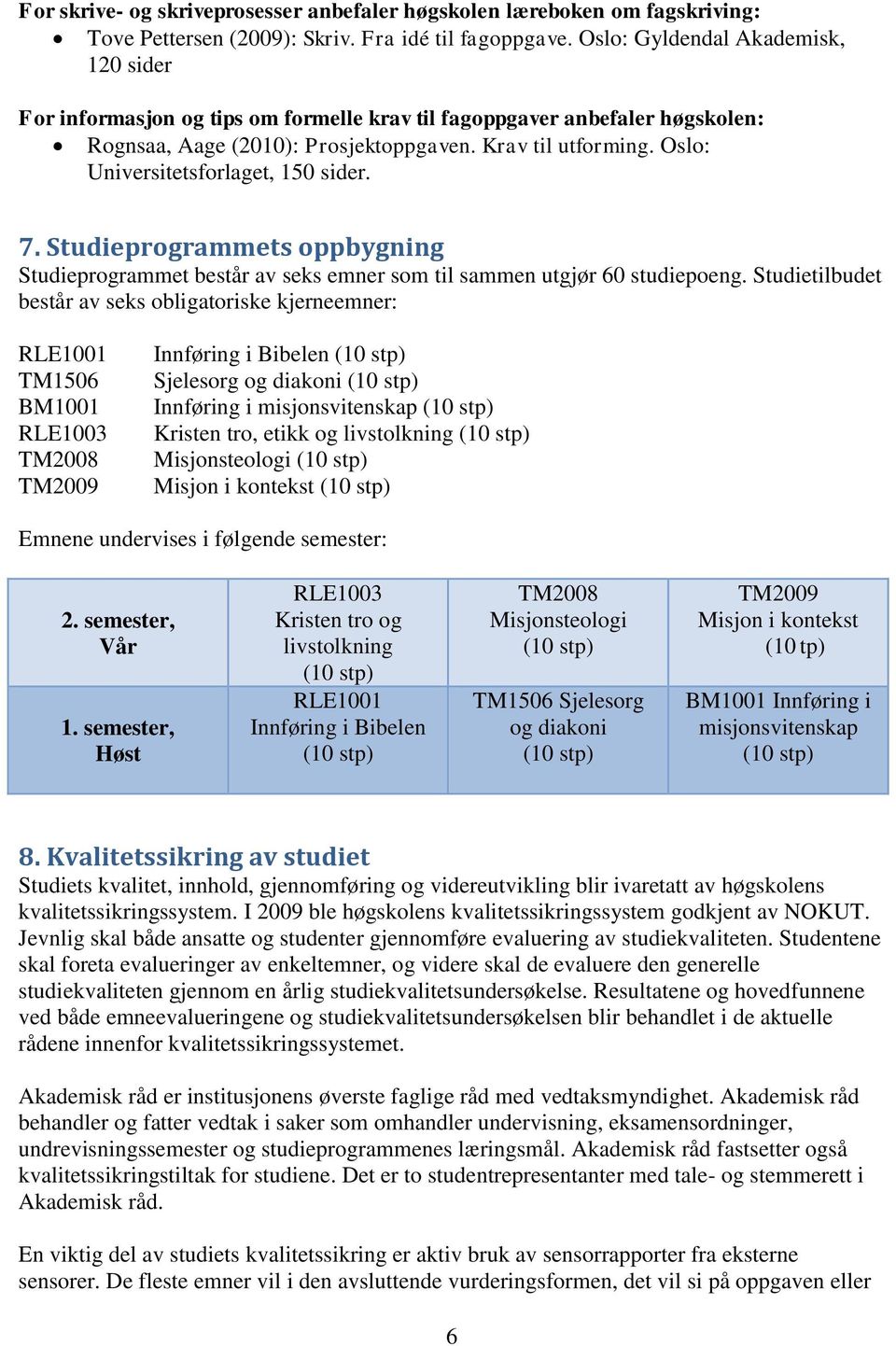 Oslo: Universitetsforlaget, 150 sider. 7. Studieprogrammets oppbygning Studieprogrammet består av seks emner som til sammen utgjør 60 studiepoeng.