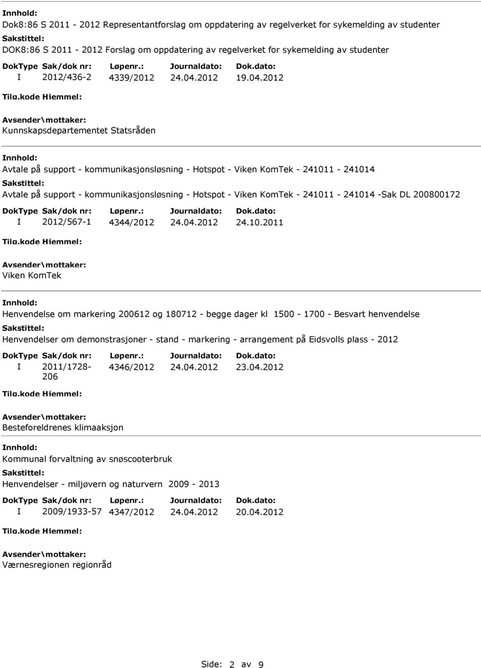 2012 Kunnskapsdepartementet Statsråden Avtale på support - kommunikasjonsløsning - Hotspot - Viken KomTek - 241011-241014 Avtale på support - kommunikasjonsløsning - Hotspot - Viken KomTek -