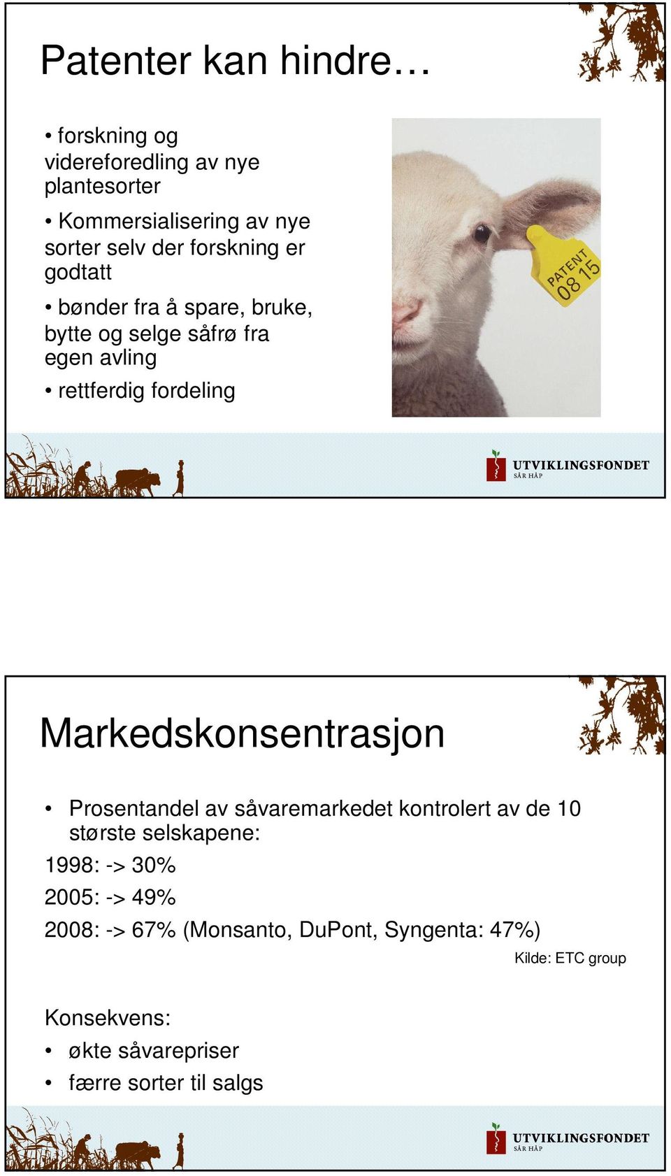 Markedskonsentrasjon Prosentandel av såvaremarkedet kontrolert av de 10 største selskapene: 1998: -> 30% 2005: