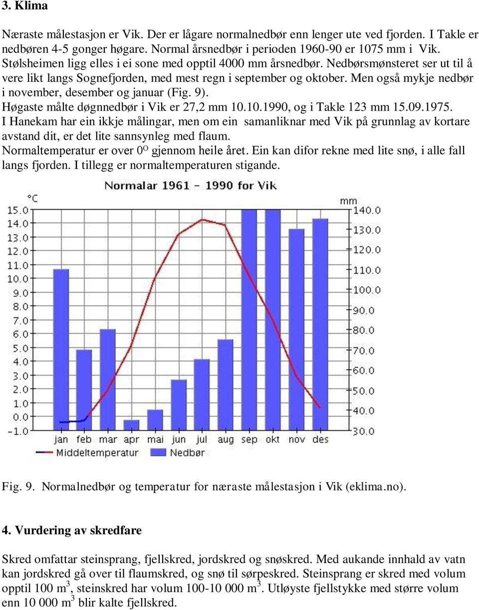 Men også mykje nedbør i november, desember og januar (Fig. 9). Høgaste målte døgnnedbør i Vik er 27,2 mm 10.10.1990, og i Takle 123 mm 15.09.1975.