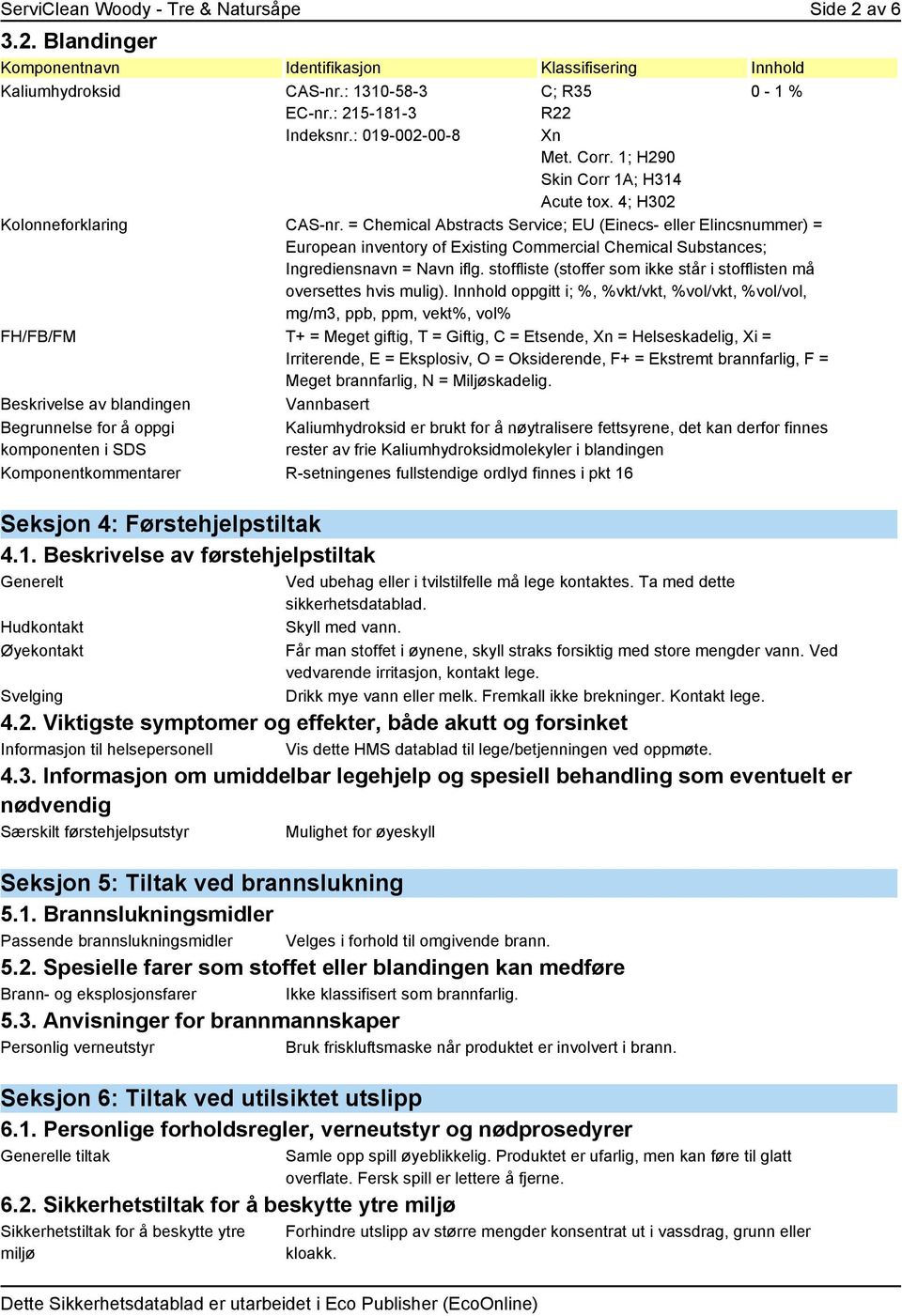 = Chemical Abstracts Service; EU (Einecs- eller Elincsnummer) = European inventory of Existing Commercial Chemical Substances; Ingrediensnavn = Navn iflg.