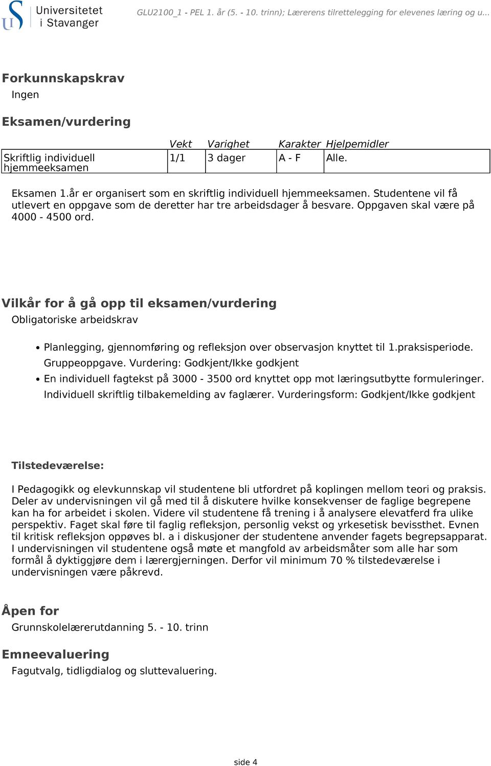 år er organisert som en skriftlig individuell hjemmeeksamen. Studentene vil få utlevert en oppgave som de deretter har tre arbeidsdager å besvare. Oppgaven skal være på 4000-4500 ord.