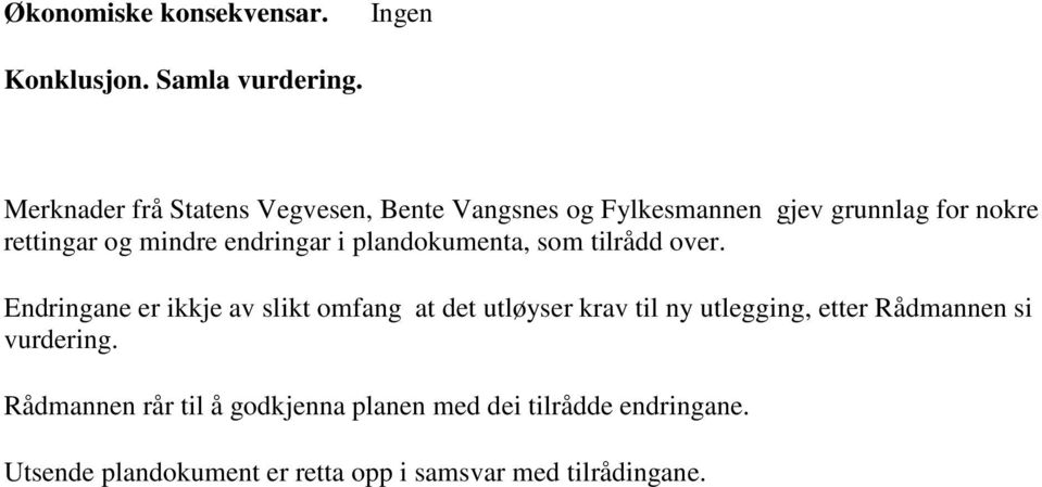 endringar i plandokumenta, som tilrådd over.