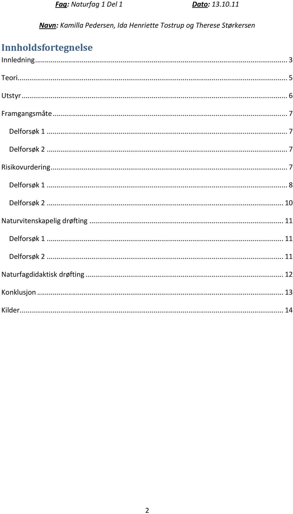 .. 10 Naturvitenskapelig drøfting... 11 Delforsøk 1... 11 Delforsøk 2.