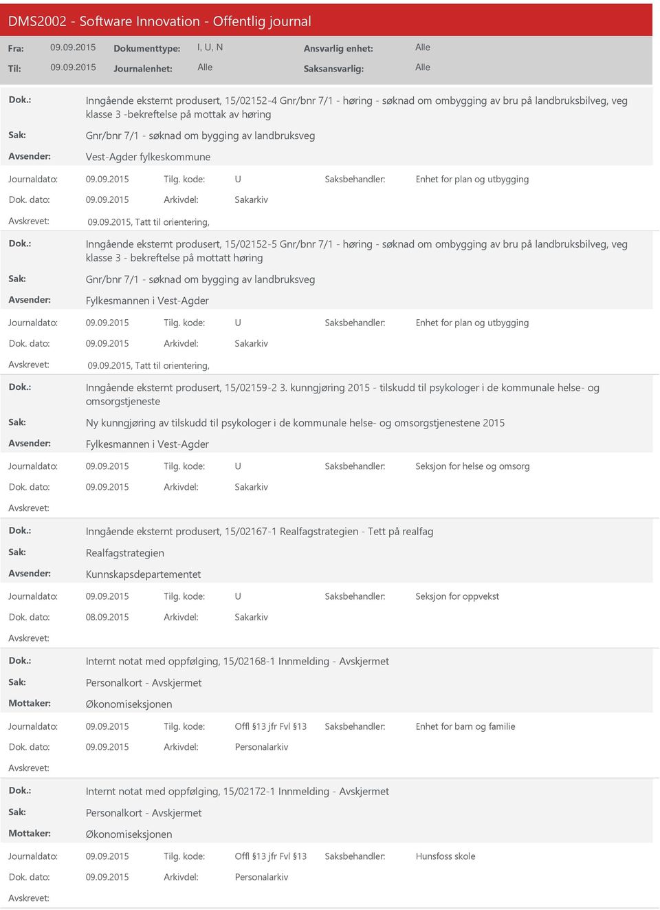 på mottatt høring Gnr/bnr 7/1 - søknad om bygging av landbruksveg Fylkesmannen i Vest-Agder, Tatt til orientering, Inngående eksternt produsert, 15/02159-2 3.