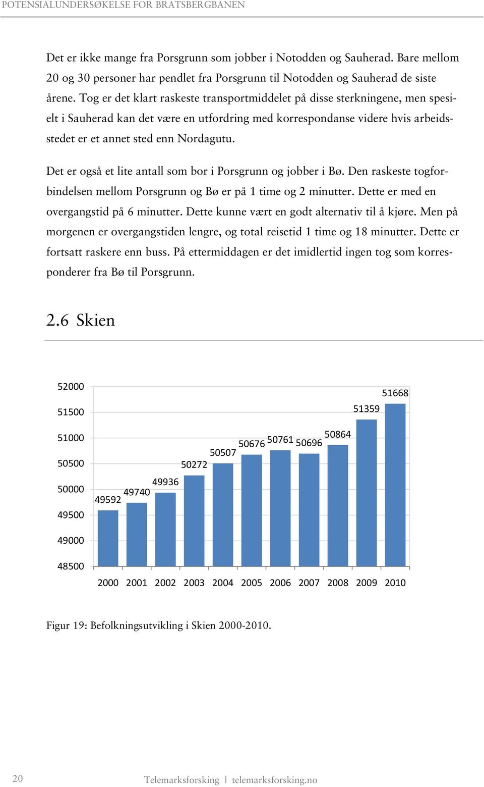 Det er også et lite antall som bor i Porsgrunn og jobber i Bø. Den raskeste togforbindelsen mellom Porsgrunn og Bø er på 1 time og 2 minutter. Dette er med en overgangstid på 6 minutter.