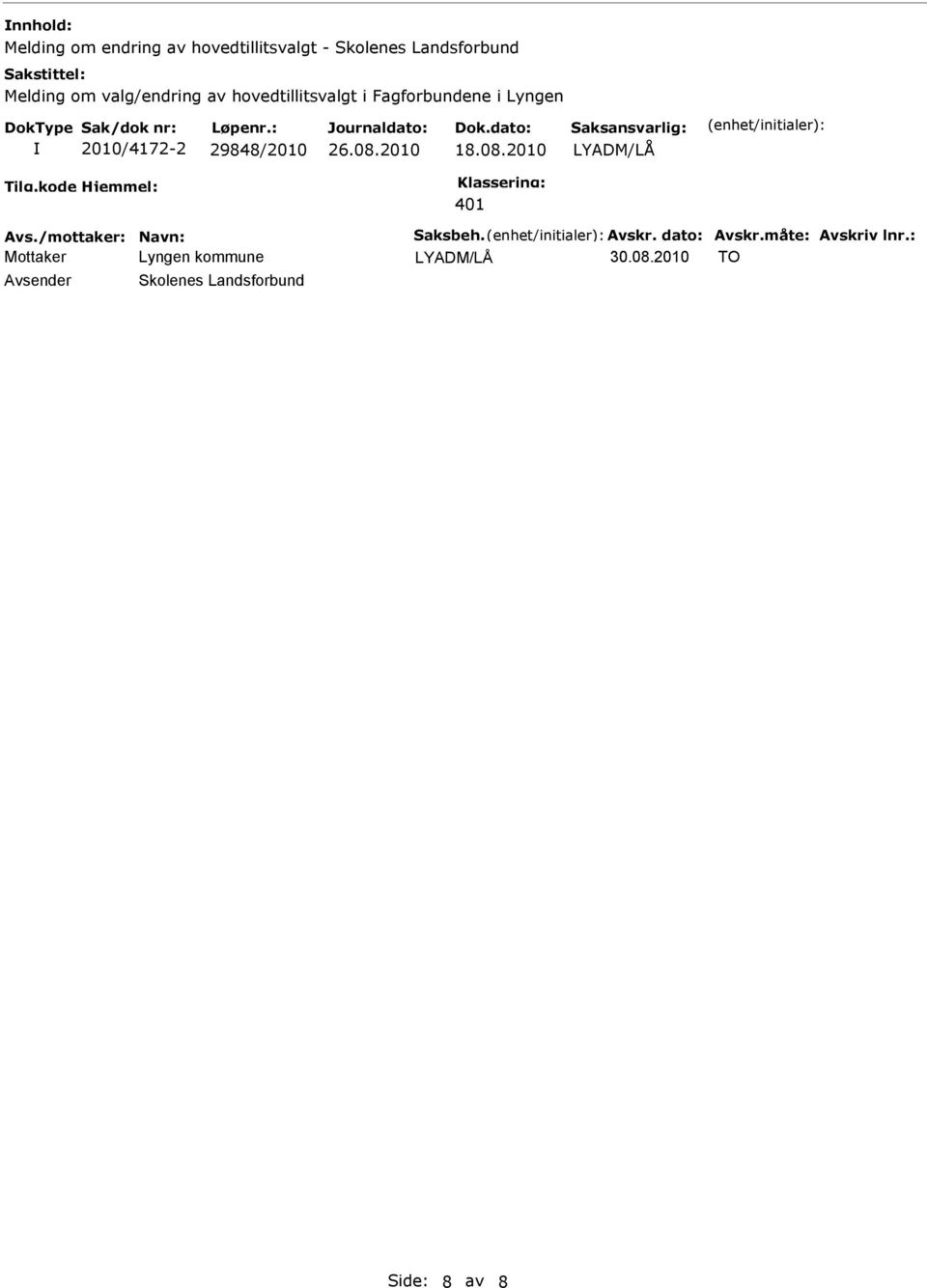 hovedtillitsvalgt i Fagforbundene i Lyngen 2010/4172-2