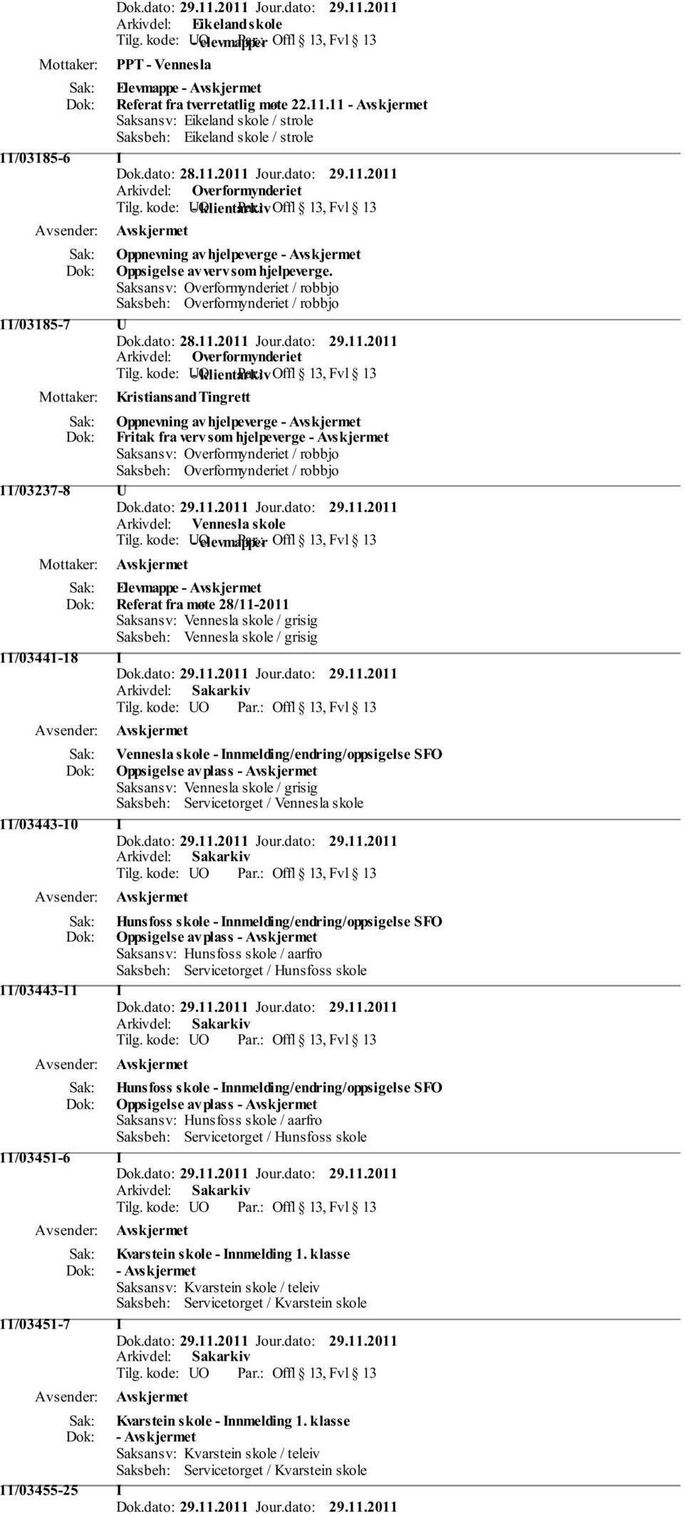 kode: UO - klientarkiv Offl 13, Fvl 13 Avskjermet Oppnevning av hjelpeverge - Avskjermet Oppsigelse av verv som hjelpeverge.