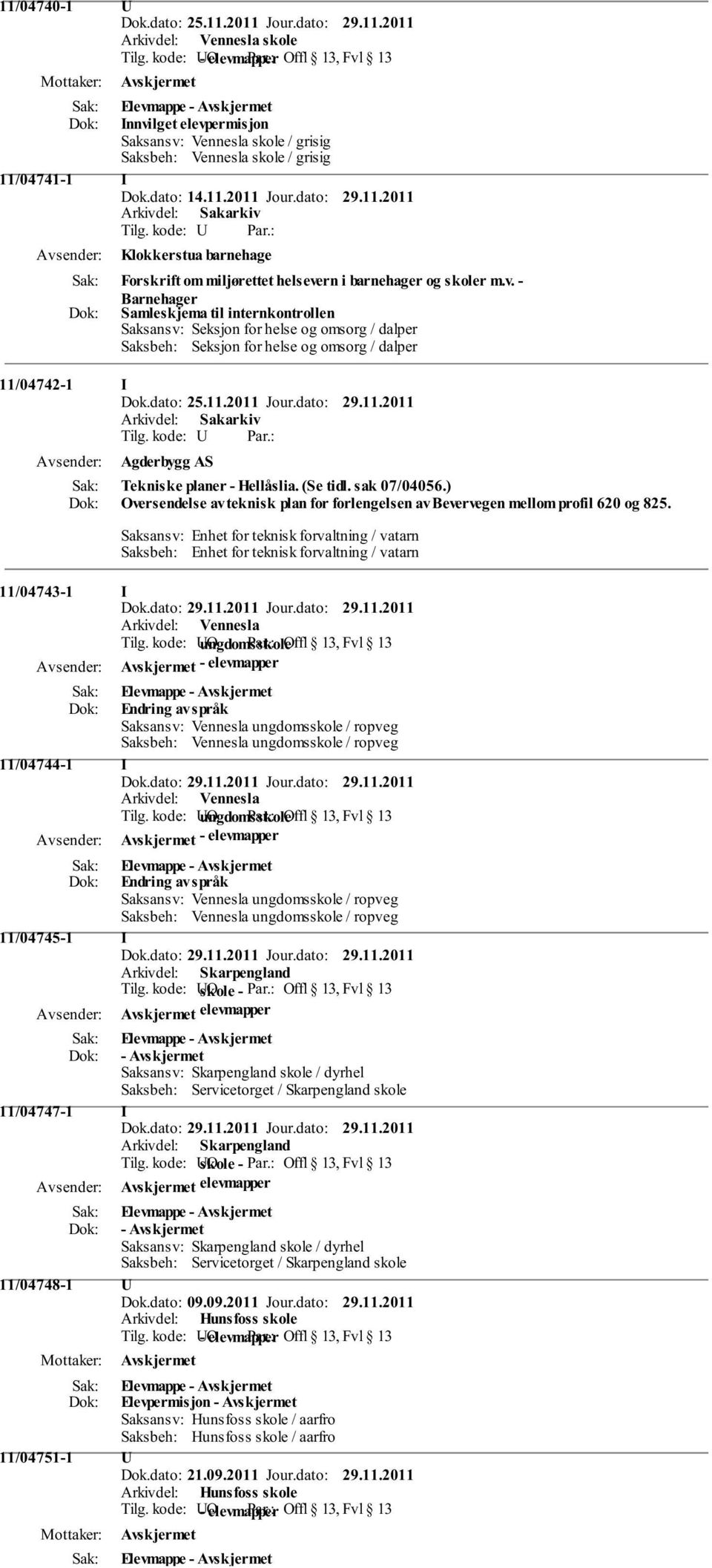 04741-1 I Dok.dato: 14.11.2011 Jour.dato: 29.11.2011 Klokkerstua barnehage Forskrift om miljørettet helseve