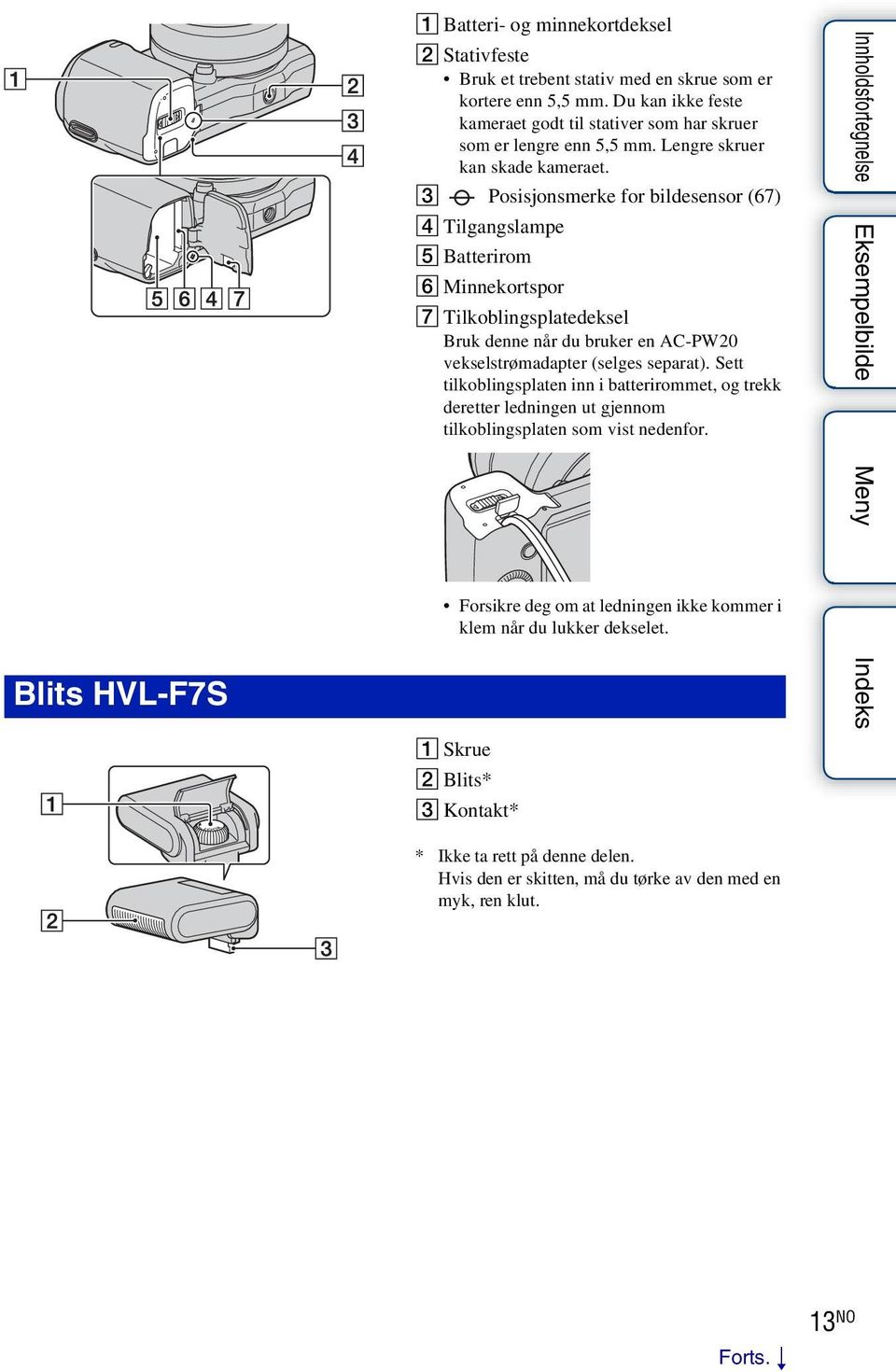 C Posisjonsmerke for bildesensor (67) D Tilgangslampe E Batterirom F Minnekortspor G Tilkoblingsplatedeksel Bruk denne når du bruker en AC-PW20 vekselstrømadapter (selges separat).