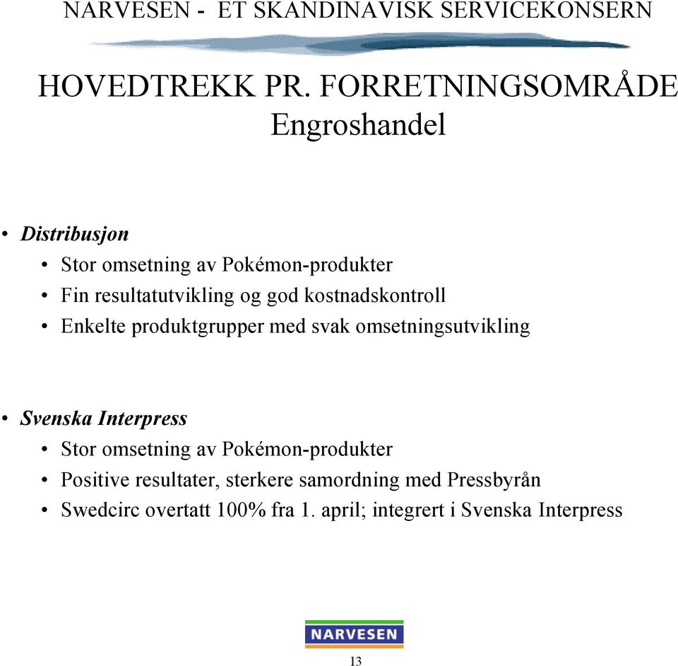 resultatutvikling og god kostnadskontroll Enkelte produktgrupper med svak omsetningsutvikling