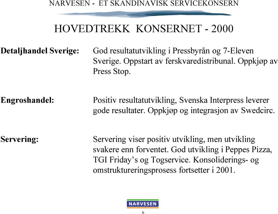 Engroshandel: Positiv resultatutvikling, Svenska Interpress leverer gode resultater. Oppkjøp og integrasjon av Swedcirc.