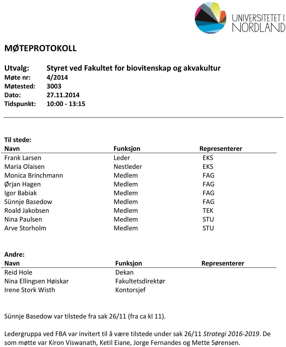 Brinchmann FAG Ørjan Hagen FAG Igor Babiak Sünnje Basedow FAG FAG Roald Jakobsen Nina Paulsen Arve Storholm TEK STU STU Andre: Navn Funksjon Representerer Reid Hole Nina