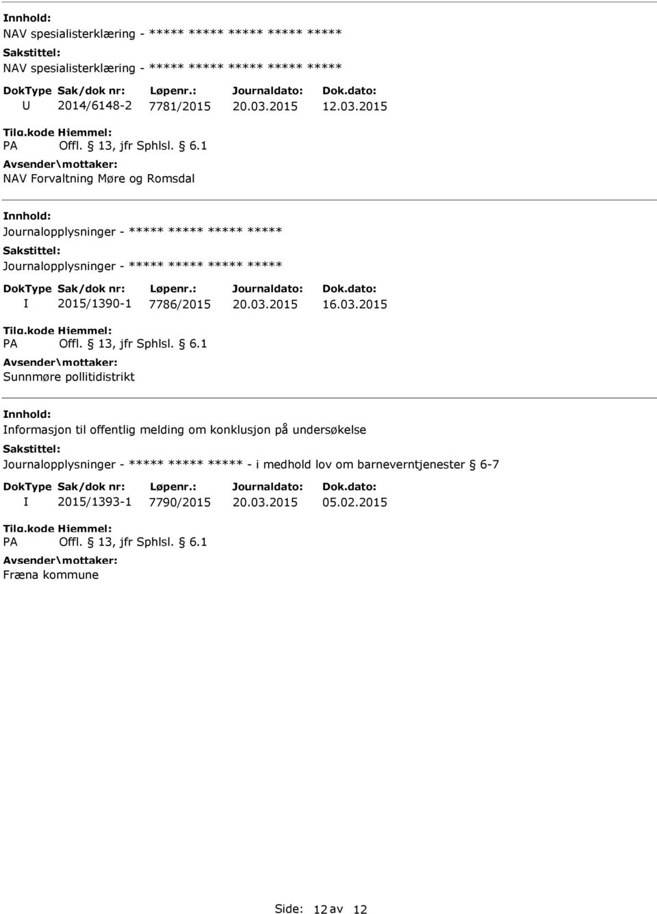 2015 2015/1390-1 7786/2015 Sunnmøre pollitidistrikt 16.03.