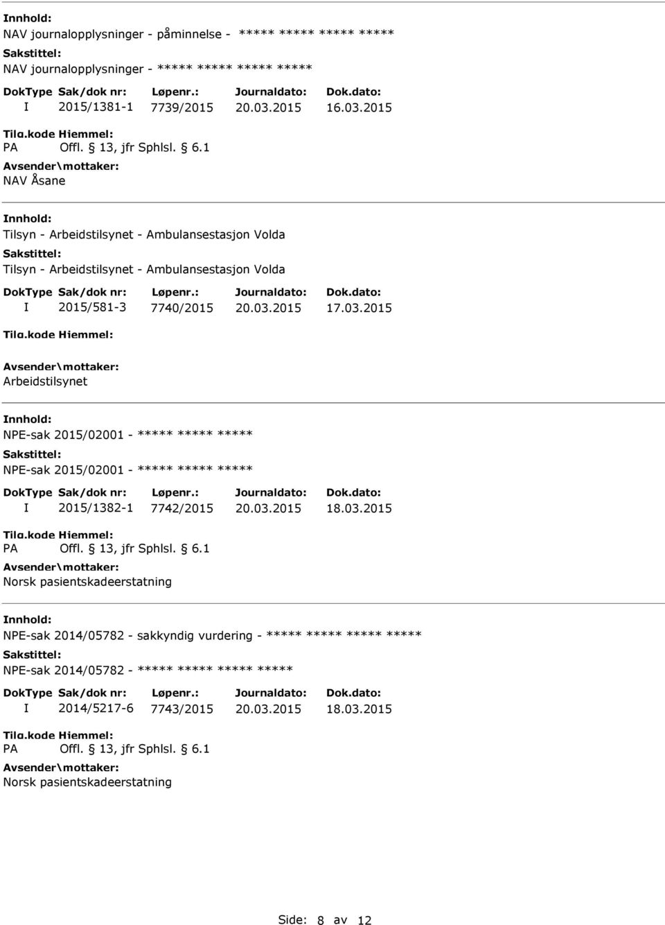 2015 Tilsyn - Arbeidstilsynet - Ambulansestasjon Volda Tilsyn - Arbeidstilsynet - Ambulansestasjon Volda 2015/581-3 7740/2015