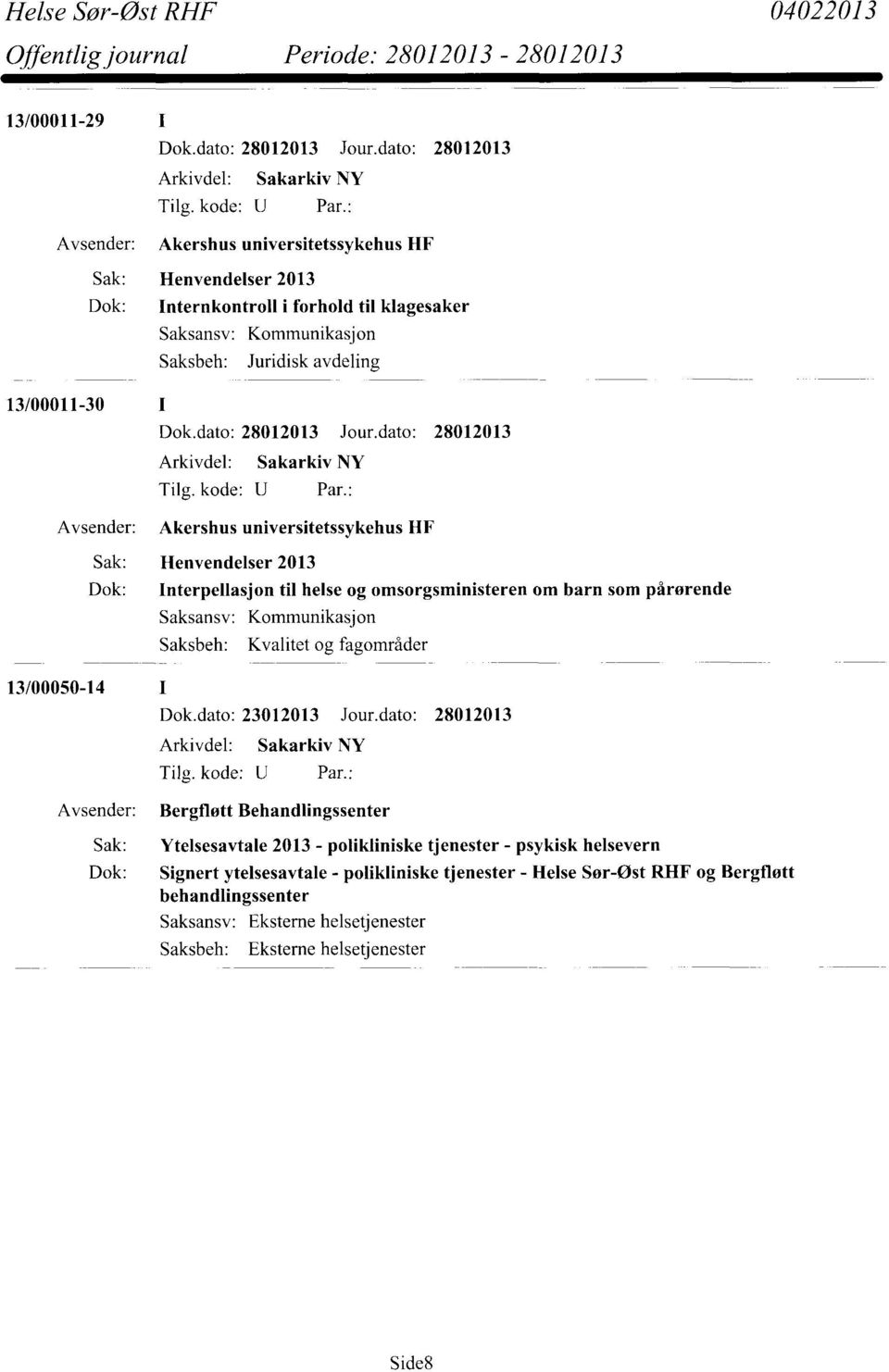 Saksansv: Kommunikasjon Saksbeh: Kvalitet og fagområder 13/00050-14 Dok.dato: 23012013 Jour.