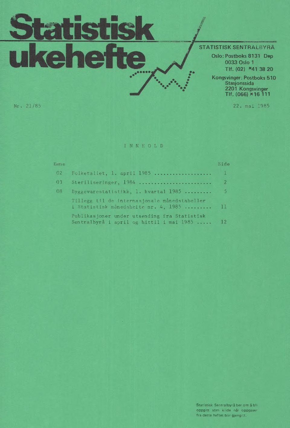 kvartal 5 Side Tillegg til de internasjonale månedstabeller i Statistisk månedshefte nr.