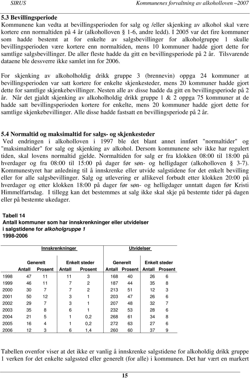 samtlige salgsbevillinger. De aller fleste hadde da gitt en bevillingsperiode på 2 år. Tilsvarende dataene ble dessverre ikke samlet inn for 2006.