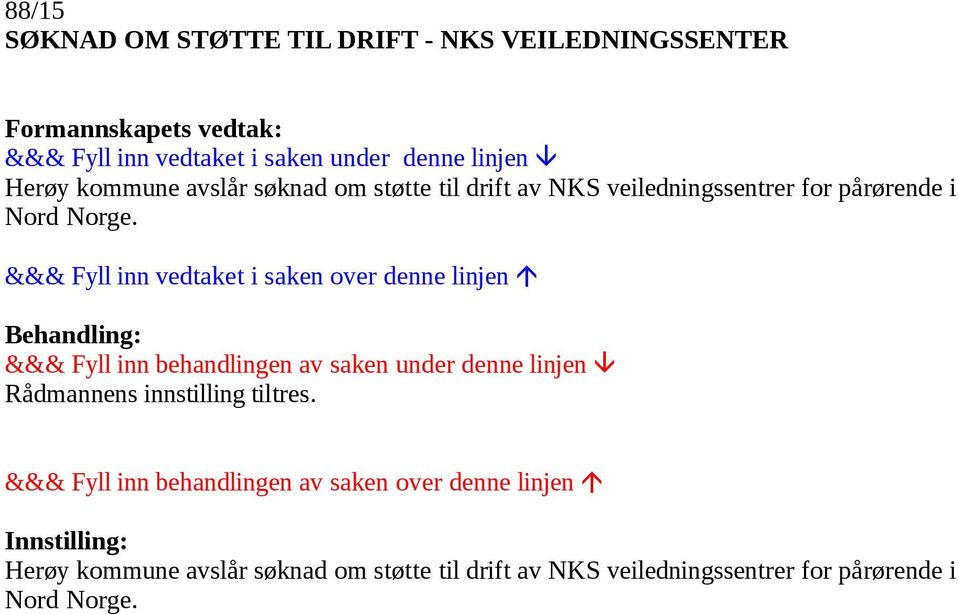 veiledningssentrer for pårørende i Nord Norge. Rådmannens innstilling tiltres.