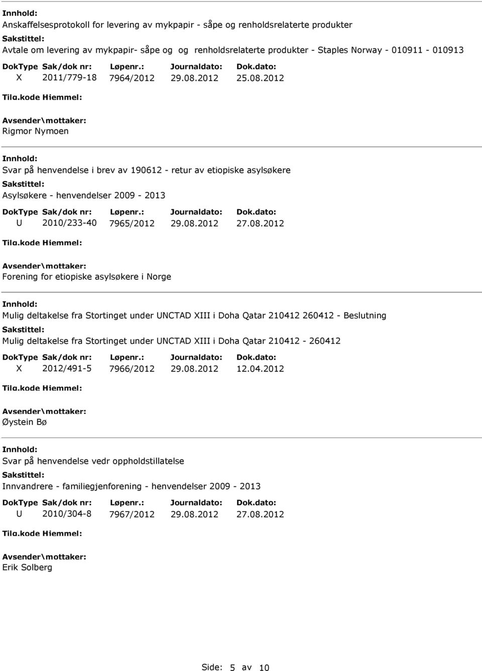 2012 Rigmor Nymoen Svar på henvendelse i brev av 190612 - retur av etiopiske asylsøkere Asylsøkere - henvendelser 2009-2013 2010/233-40 7965/2012 27.08.