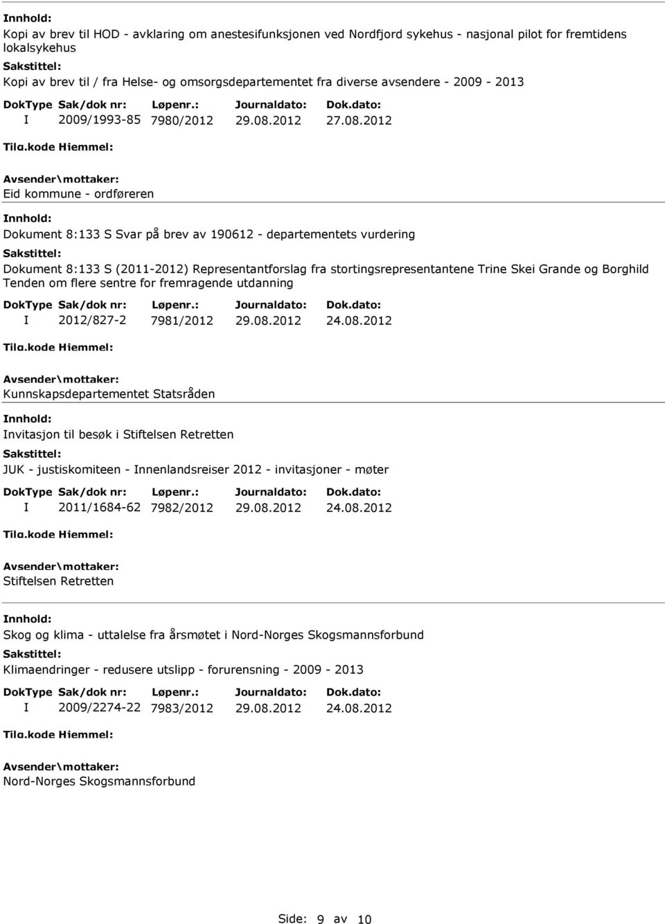 2012 Eid kommune - ordføreren Dokument 8:133 S Svar på brev av 190612 - departementets vurdering Dokument 8:133 S (2011-2012) Representantforslag fra stortingsrepresentantene Trine Skei Grande og
