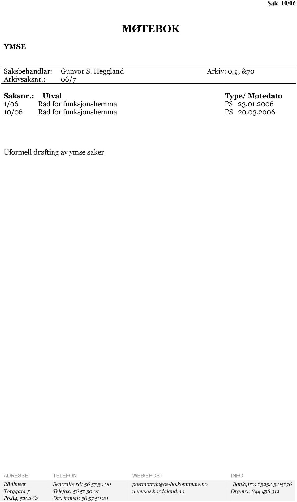 2006 Uformell drøfting av ymse saker.