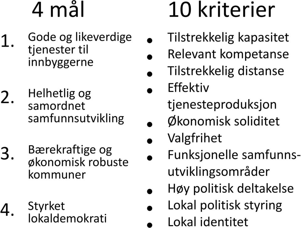 Styrket lokaldemokrati 10 kriterier Tilstrekkelig kapasitet Relevant kompetanse Tilstrekkelig distanse