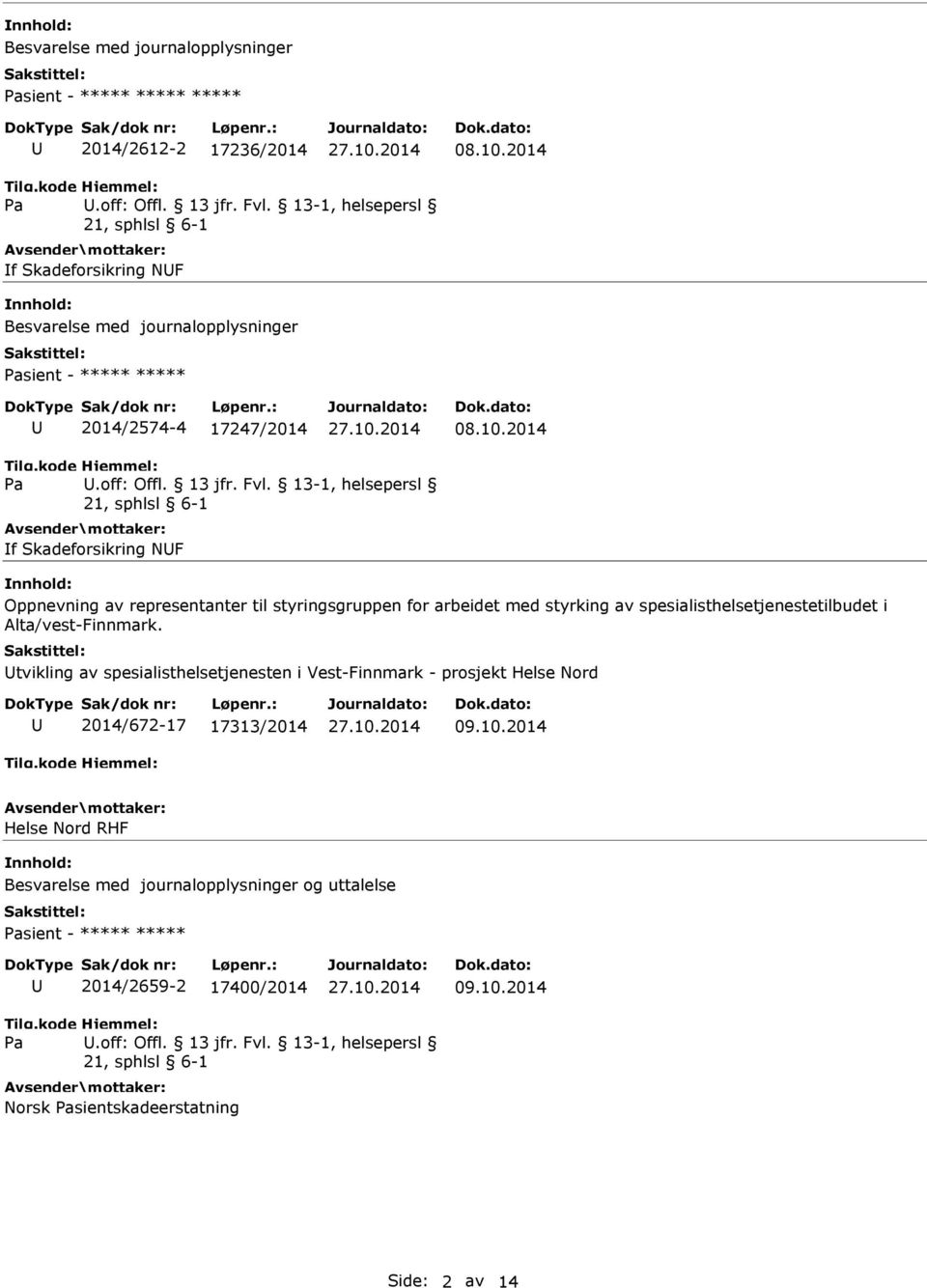 13-1, helsepersl f Skadeforsikring NF Oppnevning av representanter til styringsgruppen for arbeidet med styrking av spesialisthelsetjenestetilbudet i