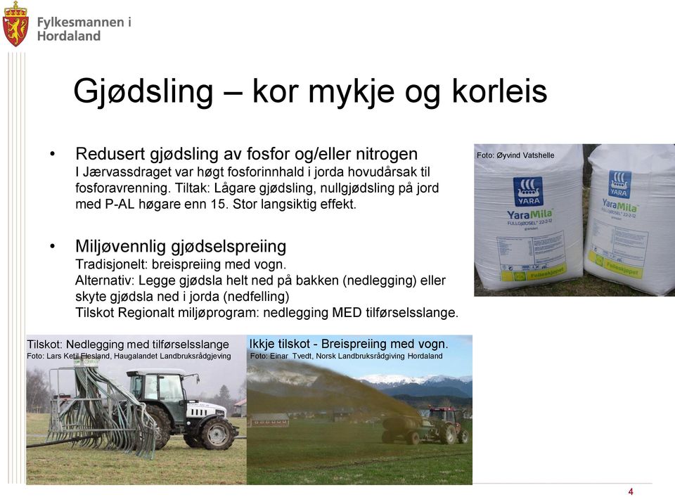 Foto: Øyvind Vatshelle Miljøvennlig gjødselspreiing Tradisjonelt: breispreiing med vogn.