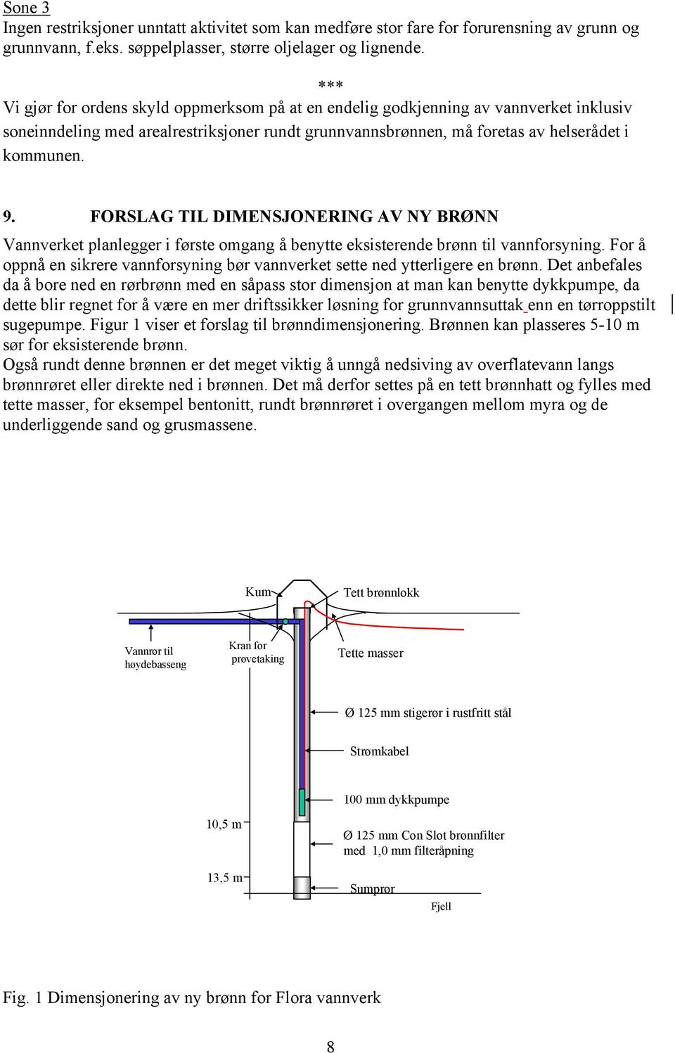 FORSLAG TIL DIMENSJONERING AV NY BRØNN Vannverket planlegger i første omgang å benytte eksisterende brønn til vannforsyning.