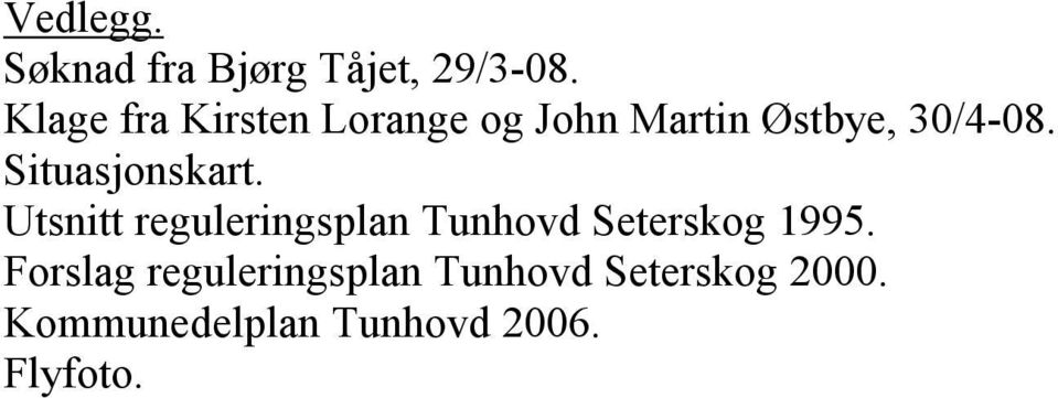 Situasjonskart. Utsnitt reguleringsplan Tunhovd Seterskog 1995.