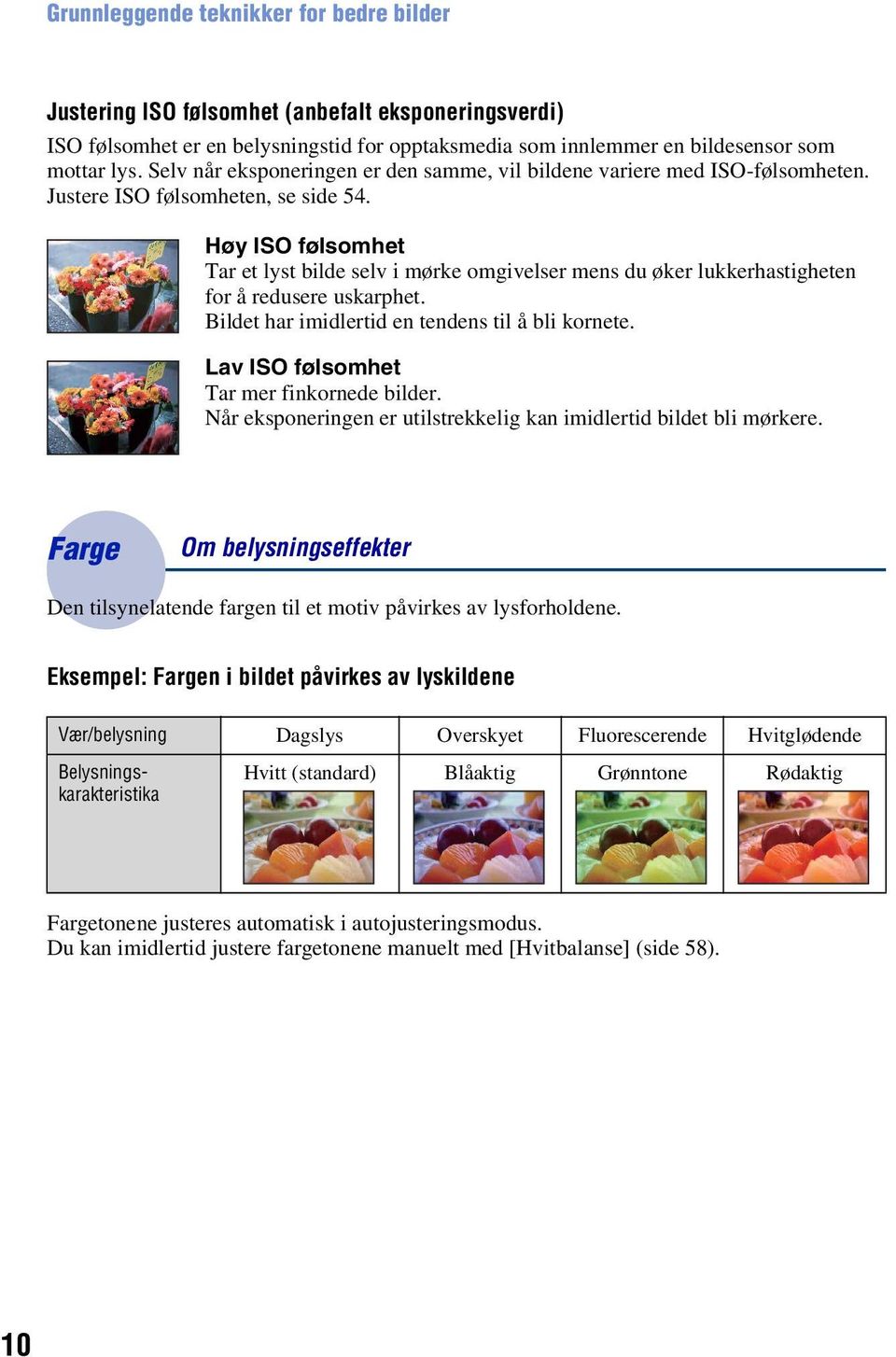 Høy ISO følsomhet Tar et lyst bilde selv i mørke omgivelser mens du øker lukkerhastigheten for å redusere uskarphet. Bildet har imidlertid en tendens til å bli kornete.