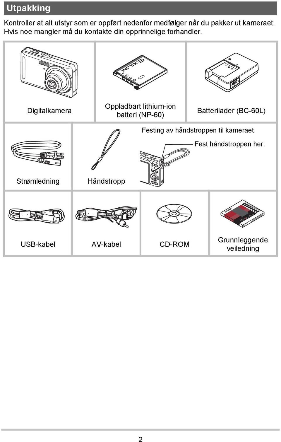 Digitalkamera Oppladbart lithium-ion batteri (NP-60) Batterilader (BC-60L) Festing av