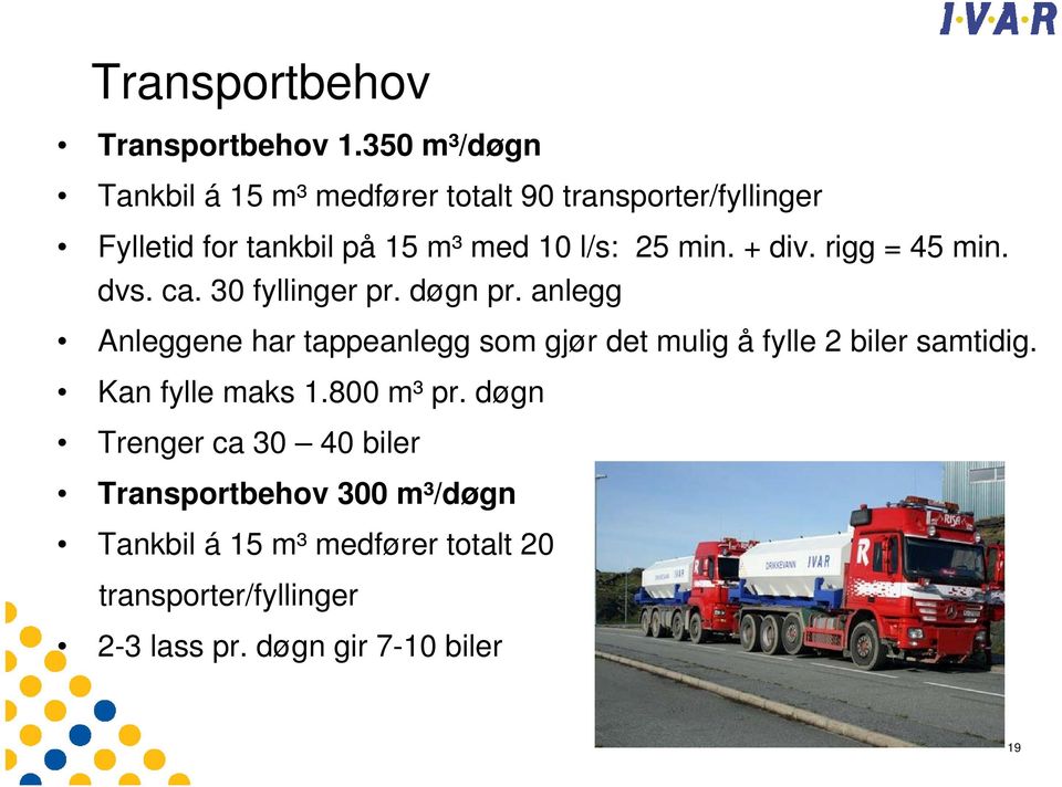 min. + div. rigg = 45 min. dvs. ca. 30 fyllinger pr. døgn pr.