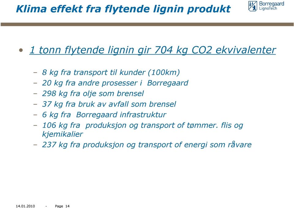 fra bruk av avfall som brensel 6 kg fra Borregaard infrastruktur 106 kg fra produksjon og transport of