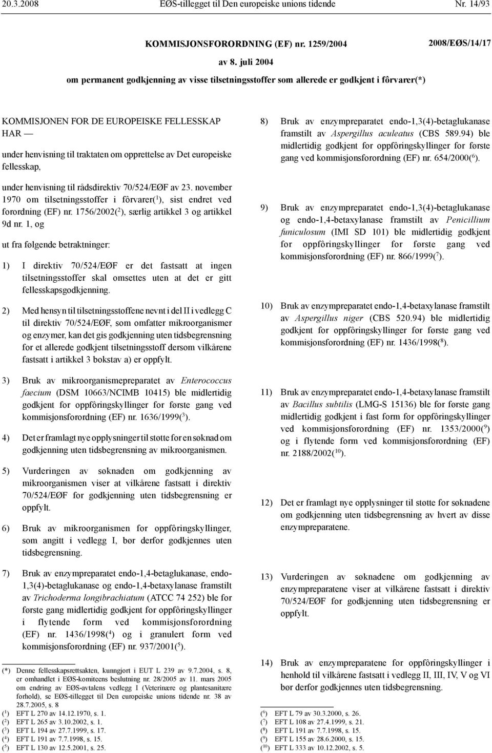 europeiske fellesskap, under henvisning til rådsdirektiv 70/524/EØF av 23. november 1970 om tilsetningsstoffer i fôrvarer( 1 ), sist endret ved forordning (EF) nr.