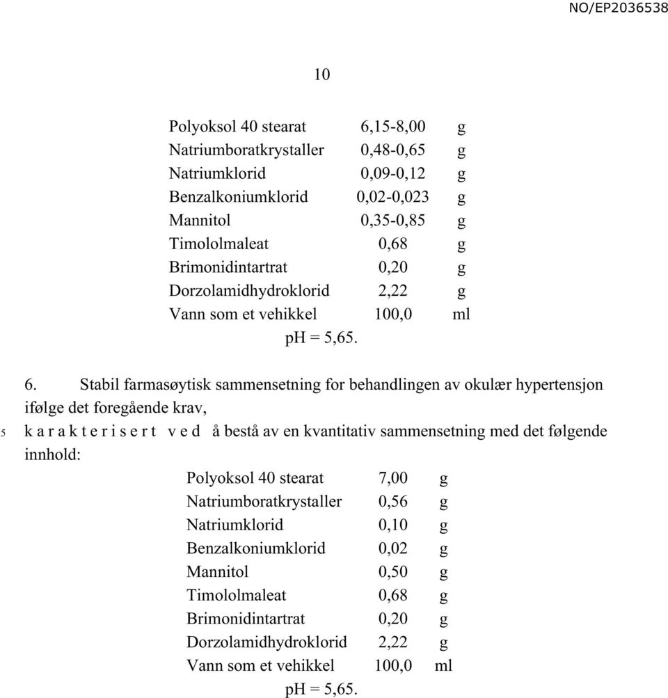 Stabil farmasøytisk sammensetning for behandlingen av okulær hypertensjon ifølge det foregående krav, karakterisert ved å bestå av