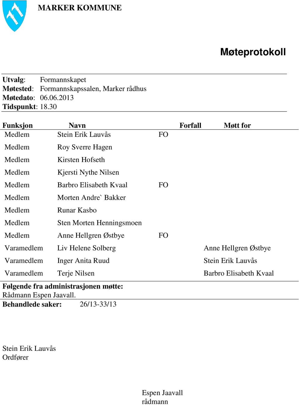 Runar Kasbo Sten Morten Henningsmoen Anne Hellgren Østbye FO Varamedlem Liv Helene Solberg Anne Hellgren Østbye Varamedlem Inger Anita Ruud Stein Erik