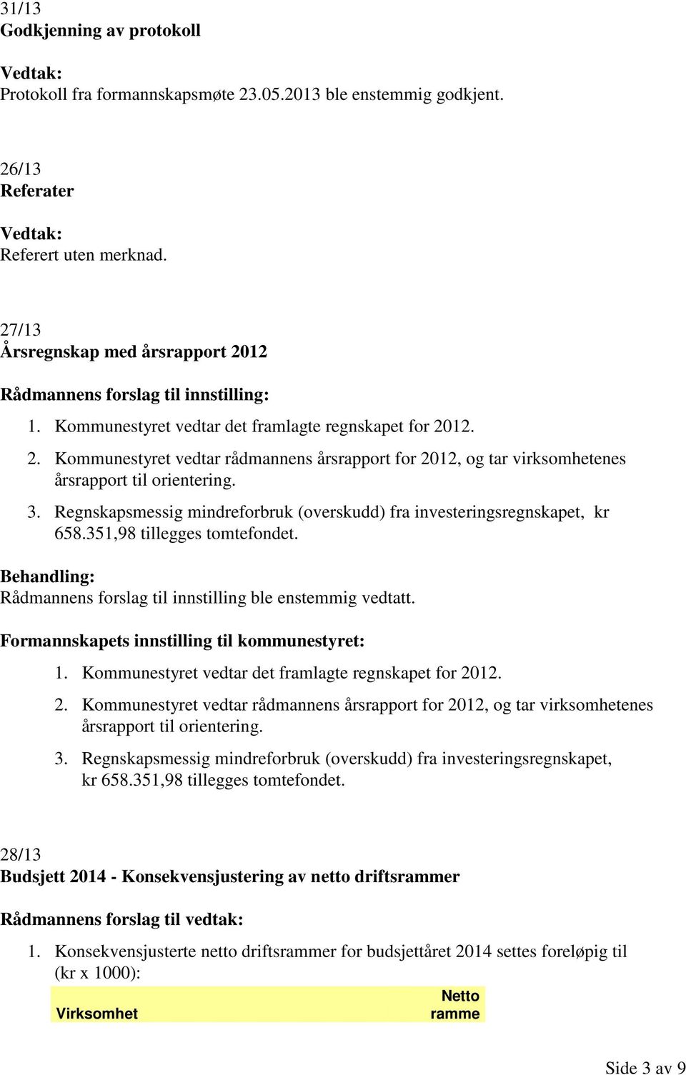 3. Regnskapsmessig mindreforbruk (overskudd) fra investeringsregnskapet, kr 658.351,98 tillegges tomtefondet. Rådmannens forslag til innstilling ble enstemmig vedtatt.