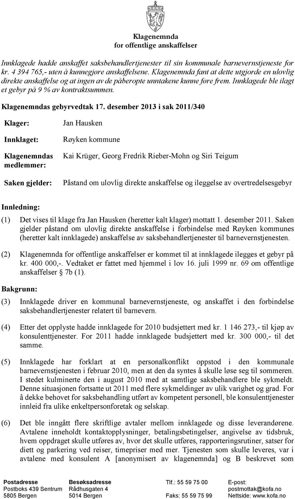 Klagenemndas gebyrvedtak 17.