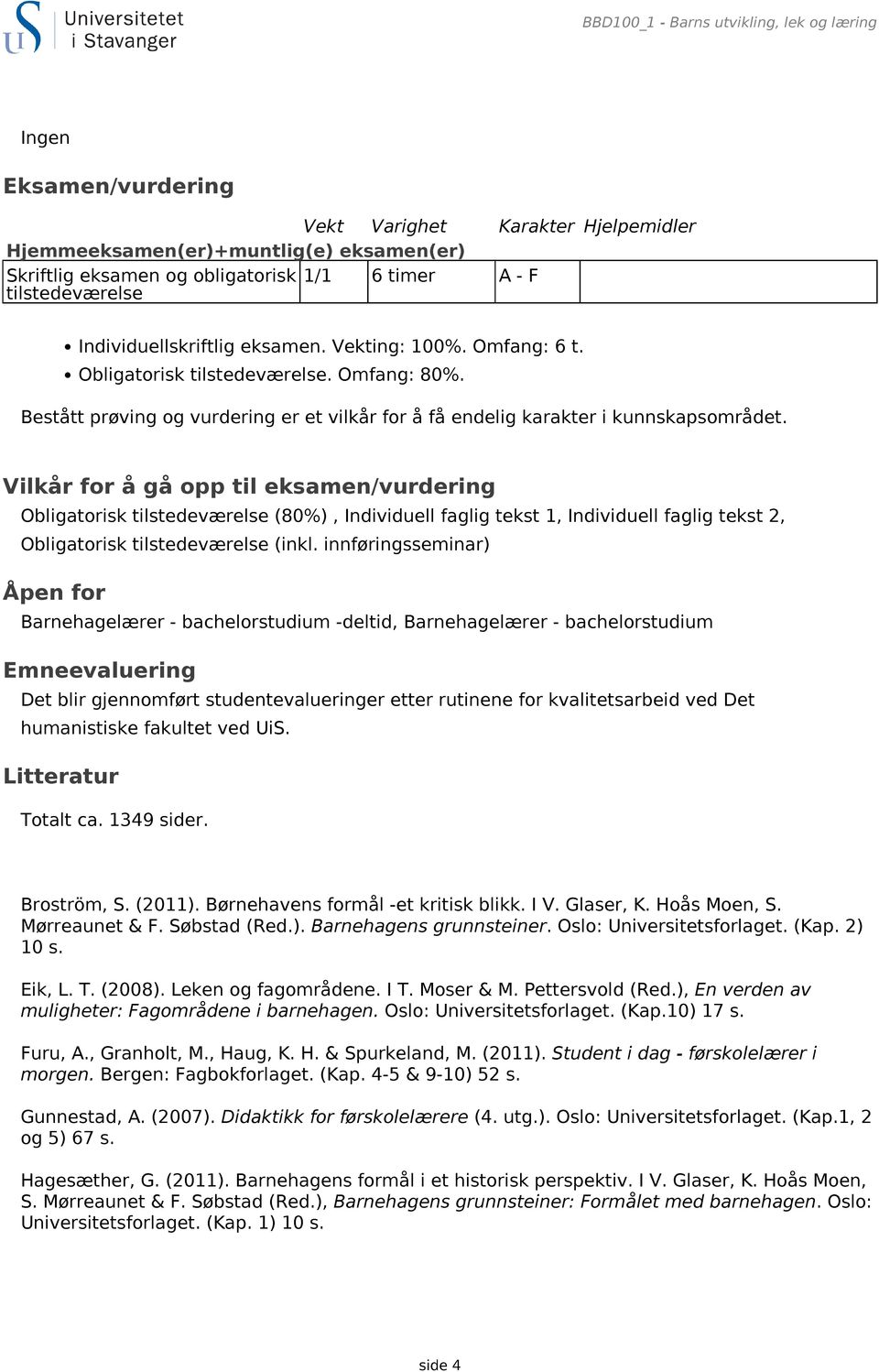 Bestått prøving og vurdering er et vilkår for å få endelig karakter i kunnskapsområdet.