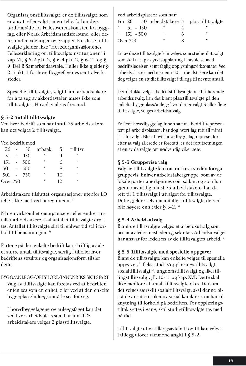 2, 6-11, og 9, Del B Samarbeidsavtale. Heller ikke gjelder 2-3 pkt. 1 for hovedbyggefagenes sentralverksteder.