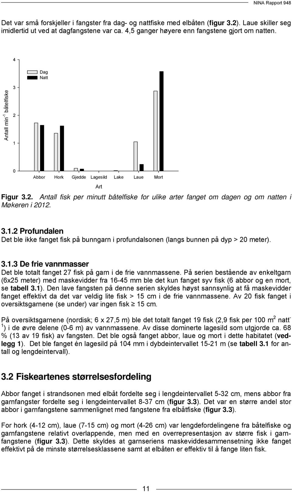 3.1.3 De frie vannmasser Det ble totalt fanget 27 fisk på garn i de frie vannmassene.