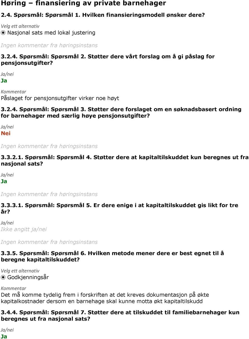 Støtter dere forslaget om en søknadsbasert ordning for barnehager med særlig høye pensjonsutgifter? 3.3.2.1. Spørsmål: Spørsmål 4. Støtter dere at kapitaltilskuddet kun beregnes ut fra nasjonal sats?