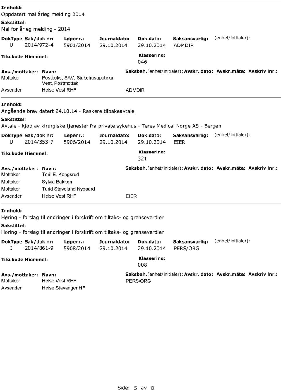 14 - Raskere tilbakeavtale Avtale - kjøp av kirurgiske tjenester fra private sykehus - Teres Medical Norge AS - Bergen 2014/353-7 5906/2014 EER 321 Avs.