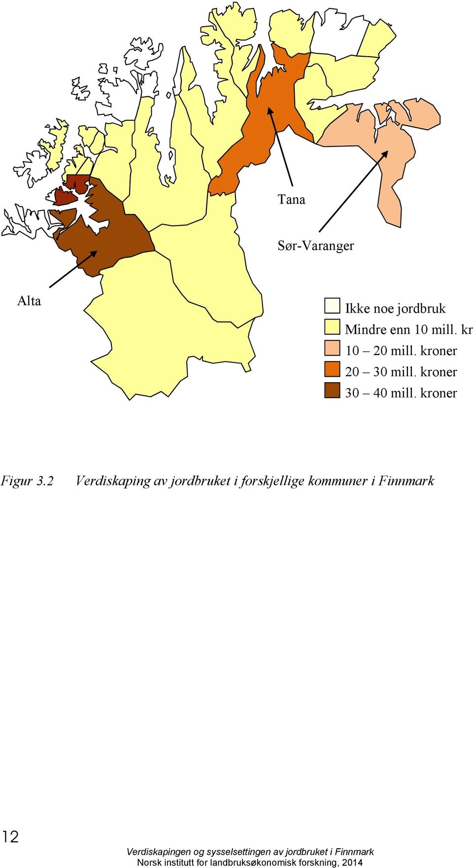 Verdiskaping av jordbruket i forskjellige kommuner i