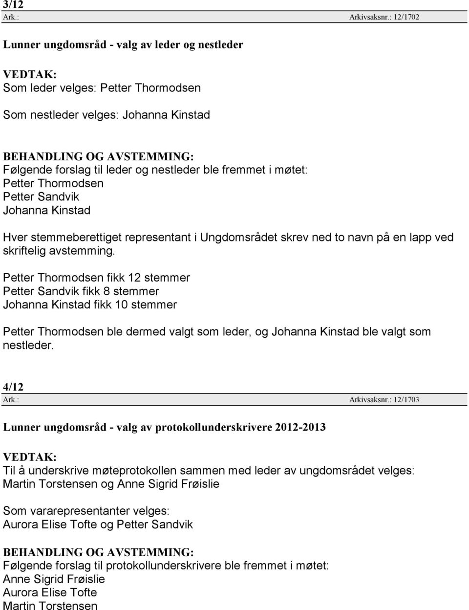 Kinstad Hver stemmeberettiget representant i Ungdomsrådet skrev ned to navn på en lapp ved skriftelig avstemming.