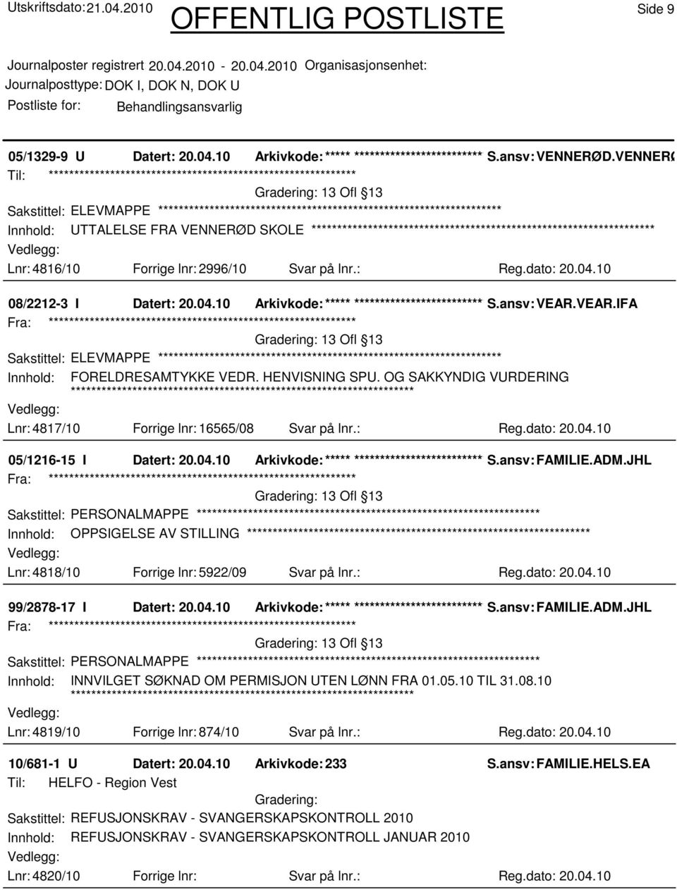 dato: 20.04.10 08/2212-3 I Datert: 20.04.10 Arkivkode:***** ****************************** S.ansv: VEAR.VEAR.IFA 13 Ofl 13 Sakstittel: ELEVMAPPE Innhold: FORELDRESAMTYKKE VEDR. HENVISNING SPU.