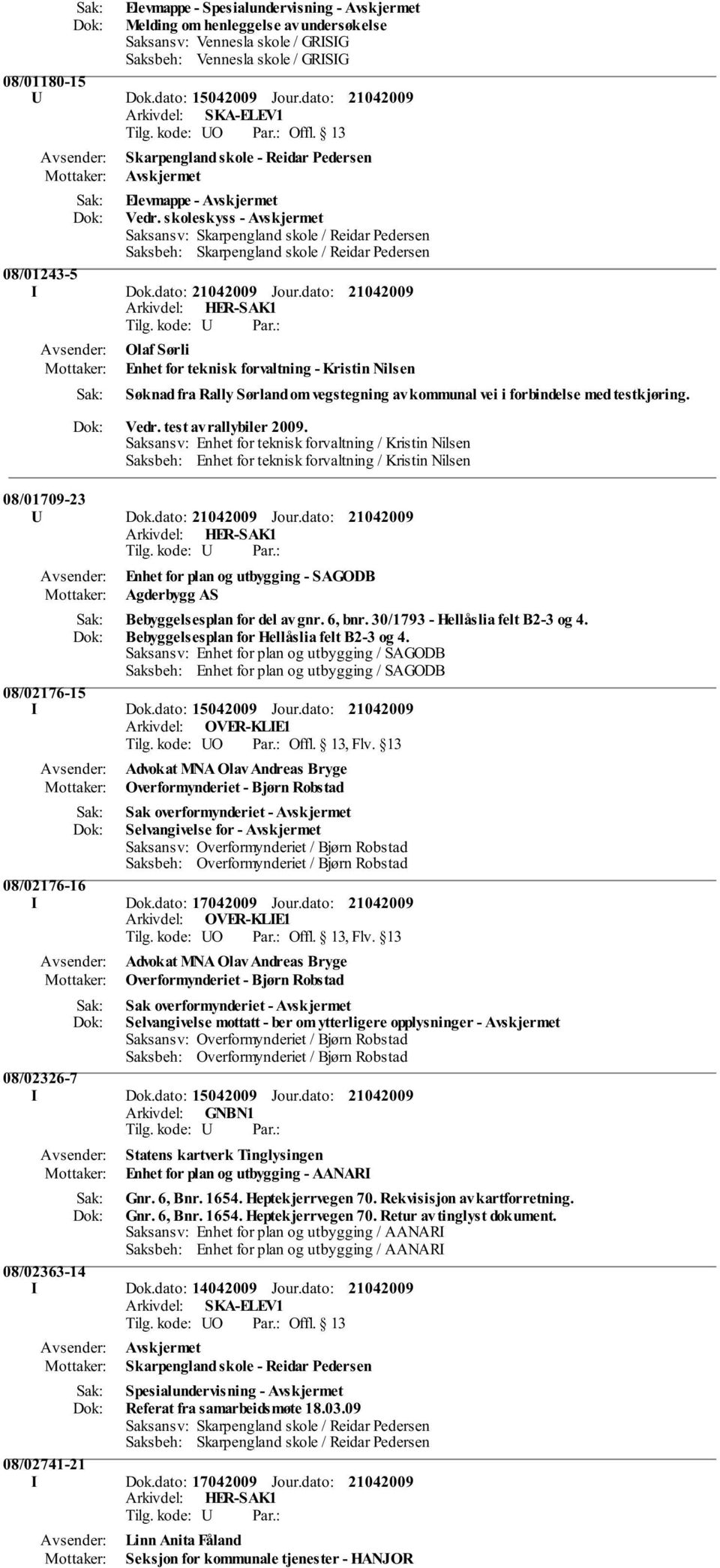 skoleskyss - Avskjermet Saksansv: Skarpengland skole / Reidar Pedersen Saksbeh: Skarpengland skole / Reidar Pedersen 08/01243-5 I Dok.dato: Jour.