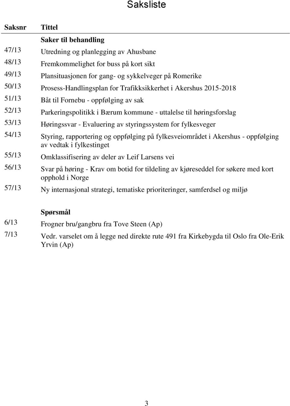 Evaluering av styringssystem for fylkesveger 54/13 Styring, rapportering og oppfølging på fylkesveiområdet i Akershus - oppfølging av vedtak i fylkestinget 55/13 Omklassifisering av deler av Leif